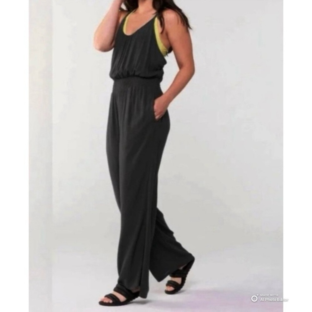 Prana Swim Coverup Size Small Black Sleeveless Fernie Wide Leg Jumpsuit NWT